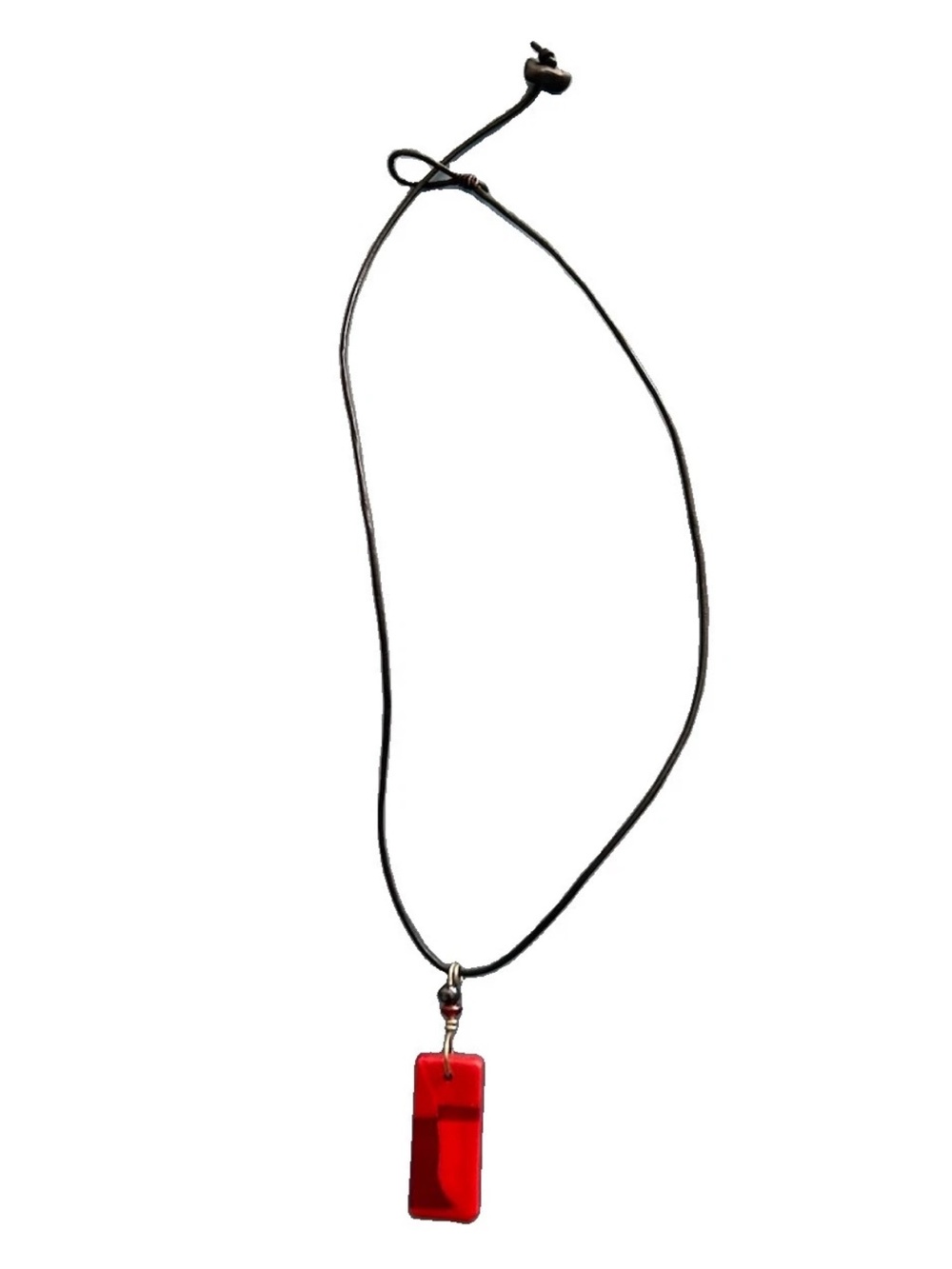 Red Rectangular Pendant Necklace on Black Cord